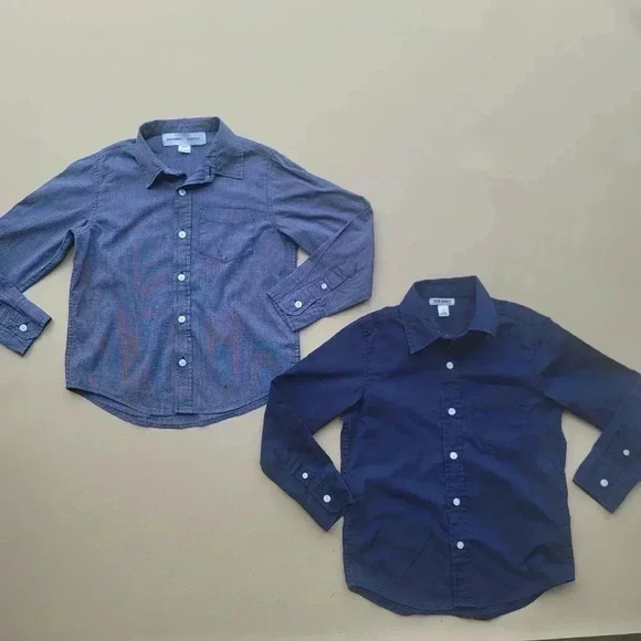Lot Of 2 Old Navy Built-In Flex Navy Blue Boys White Button Down Size S (6-7) - Picture 1 of 15